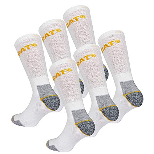 Caterpillar - Calcetines de trabajo de Algodón para hombres, reforzados en el talón y la punta, (Blanco, 41-45), 6 Pares