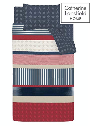 Catherine Lansfield Stars and Stripes - Juego de funda nórdica y funda de almohada (135 x 200 cm y 50 x 75 cm) para cama individual, diseño de barras y estrellas, color azul, rojo y blanco