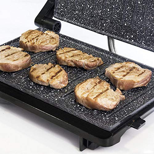 Cecotec Panini Grill, Parrilla eléctrica, Plancha Sandwichera con Revestimiento de Piedra RockStone. Apertura de 180º,750 W y superficie 23x14,5. Pinza de cierre y Hueco recogecables. Rock´nGrill 750