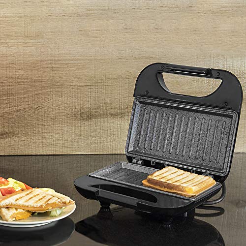 Cecotec Rock'nToast Sandwich Squared - Sandwichera con Revestimiento Antiadherente, Capacidad para 2 Sandwiches, Superficie Grill, Asa Tacto Frío, Recogecables, 750 W