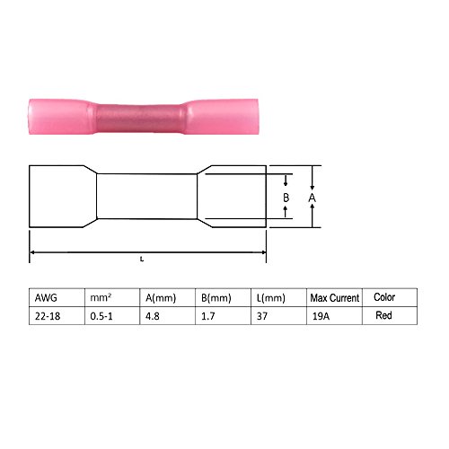 CESFONJER 50 Pcs 22-16 AWG del calor a tope conectores de cable eléctrico Kit, Seal Calor Shrink terminales eléctricos, Impermeable del Alambre con el Caso Práctico Terminales Aislados para.