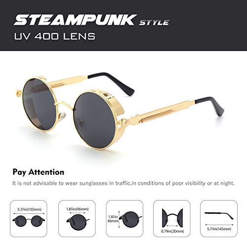 CGID E72 Steampunk estilo retro inspirado círculo metálico redondo gafas de sol polarizadas para hombres