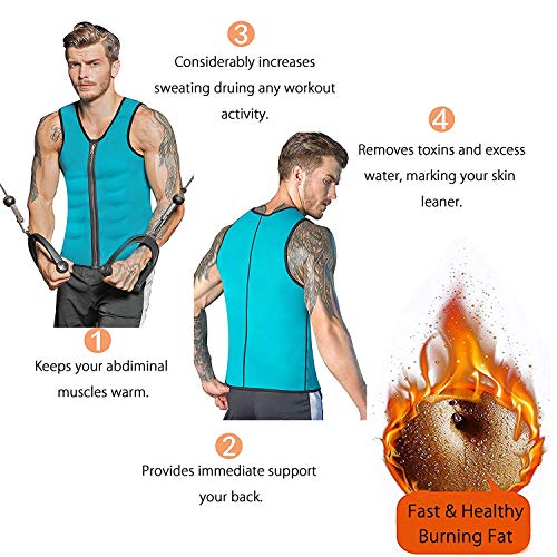 Chaleco para adiestrar en la Cintura para Hombres - Neopreno para Adelgazar Corsé Body Shaper Sauna Sudaderas para Perder Peso - Zipper Sauna Tank Top Entrenamiento Fitness Camisa