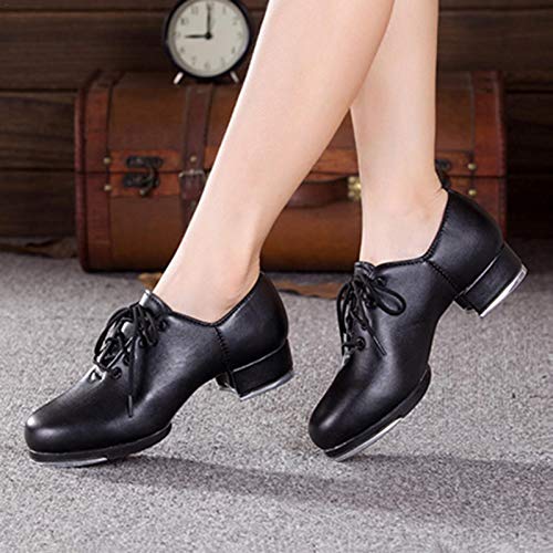 chalkalon Zapatos De Tap, Material De Cuero, Tacón Bajo, Suela Partida para Mujer, Zapatos De Baile De Claqué De Jazz para Mujeres, Niñas, Tamaño 35-41