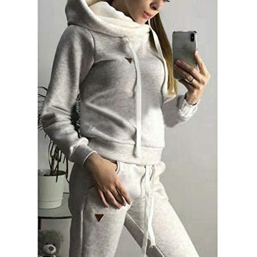 Chándal de 2 piezas para mujer, con manga larga, forro cálido, sudadera con capucha y pantalón deportivo de running, S-5XL gris L