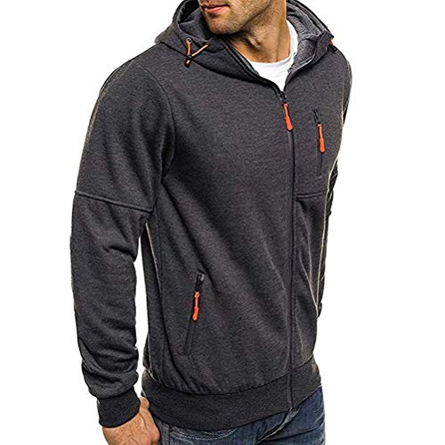 Chaqueta con Capucha de Hombre Ropa Estilo Deportivo Sudadera Cierre de Cremallera Abrigo Casual de Cuello Elevado Extragrande Invierno para Hombres (Gris Oscuro, L)