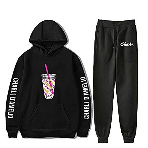 Charli DAmelio - Conjunto de dos piezas para mujer y hombre con capucha y pantalones largos+sudadera con capucha