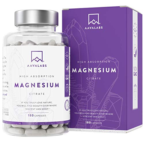 Citrato de Magnesio [ 400 mg por cápsula] Vegano de AAVALABS - Alta Dosis de Magnesio Elemental [ 448 mg por dosis] - 180 cápsulas - Puro - Suministro de 1 mes