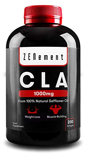 CLA - Ácido Linoleico Conjugado | 1000mg x 200 Perlas | Pérdida de peso, Crecimiento Muscular | Aceite Vegetal de Cártamo 100% Natural, sin gluten, sin transgénicos