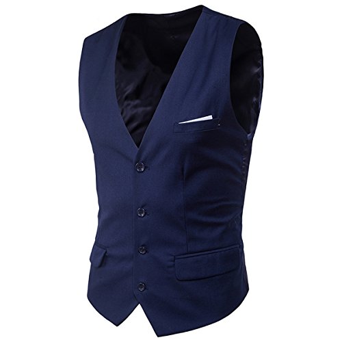 Cloudstyle Traje Suit Hombre 3 Piezas Chaqueta Chaleco pantalon Traje al Estilo Occidental, Azul, M