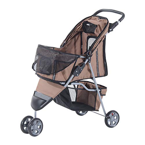 Cochecito Plegable Mascotas 75x45x97cm Perro Gato Carrito Ruedas Giran 360º Cafe