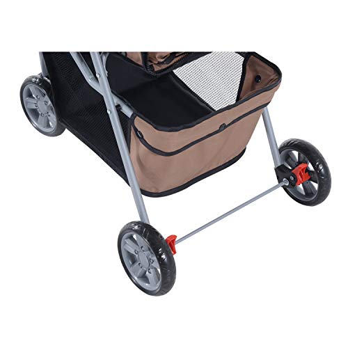 Cochecito Plegable Mascotas 75x45x97cm Perro Gato Carrito Ruedas Giran 360º Cafe