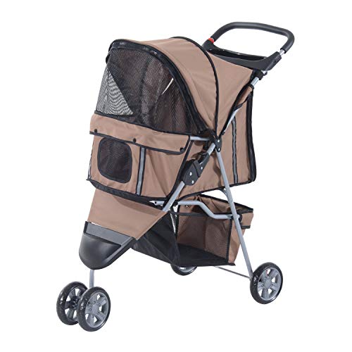 Cochecito Plegable Mascotas 75x45x97cm Perro Gato Carrito Ruedas Giran 360º Cafe