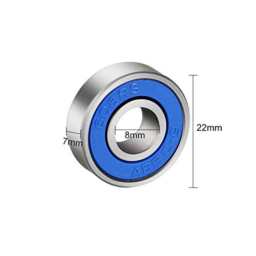 CODIRATO 20 PCS Antifricción para Monopatín 608rs, Cojinetes de Patines de Rueda ABEC-9 Miniatura Radial Rodamientos para Monopatines, Patines (8mm x 22mm x 7mm)