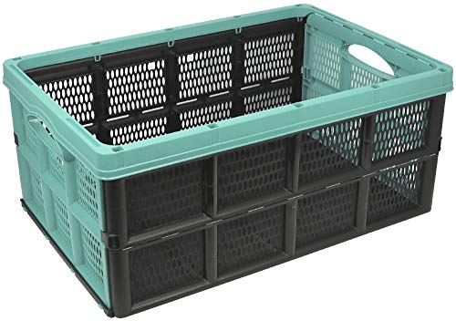 com-four® Caja Plegable de 32 litros - Caja de Transporte con Asas - Caja de almacenaje Robusta - Cesta de la Compra Plegable (50.5x33x22cm - 01 Pieza - Turquesa Pastel)