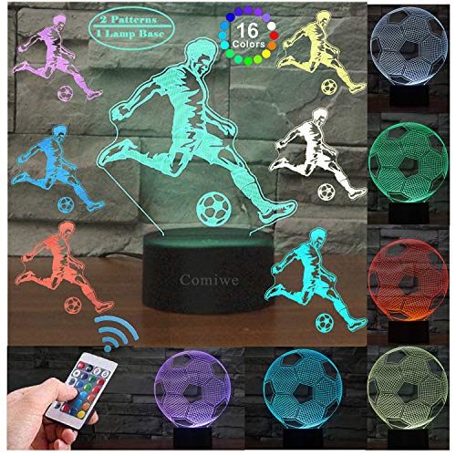 Comiwe Fútbol Luz de Noche de Ilusión 3D Juguete,Control Táctil y Remoto de 16 Colores,Lámpara de Mesa de Noche LED Para Decoración del Hogar,Regalo Para Niñas,Niños,Adultos,Amigos y Familia