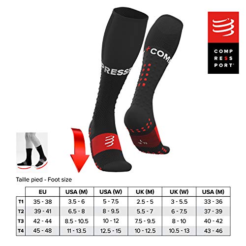 COMPRESSPORT Full Socks Run Calcetines de alta compresión para correr - Mejore su rendimiento - Soporte muscular, confort superior y ultraligero - Ciclismo, running, trail y triatlón, Negro, T1