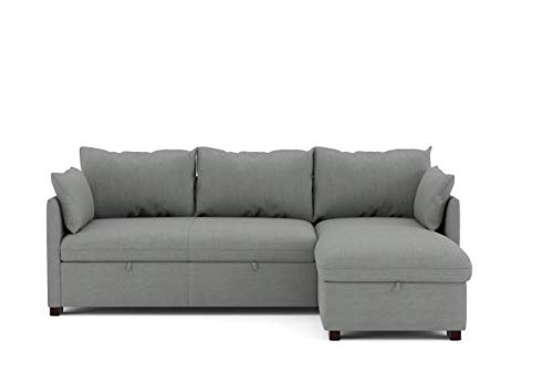 Confort24 Orlando Hogar Sofá Cama 3 Plazas Chaise Longue Esquinero Reversible Izquierda o Derecha con Arcón Tapizado Tela Gris Sofá de Salon Decoración de Hogar Cojines y Tapicería 221 x 162 x 90