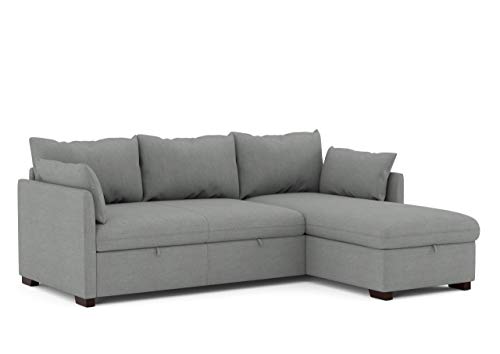 Confort24 Orlando Hogar Sofá Cama 3 Plazas Chaise Longue Esquinero Reversible Izquierda o Derecha con Arcón Tapizado Tela Gris Sofá de Salon Decoración de Hogar Cojines y Tapicería 221 x 162 x 90