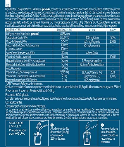 Confortflex® Sport colageno marino hidrolizado 10 gr. con minerales, l-carnitina, curcuma, acido hialuronico y vitaminas C, D-3 y K-2. 22 stick