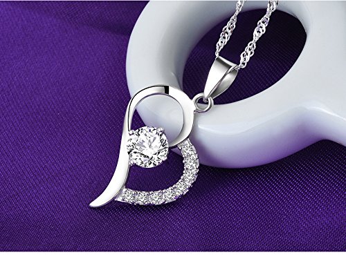 Conjunto de Pendientes y Collar con Colgante Corazón Abierto Asimétrico Mitad Circonia Cúbica - De Plata de Ley - Regalo Perfecto Para Mujer