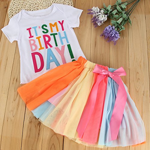 Conjunto de ropa de bebé Puseky con falda de tul de colorines y camiseta que dice «It's my birthday» (en inglés). multicolor multicolor Talla:1-2 años