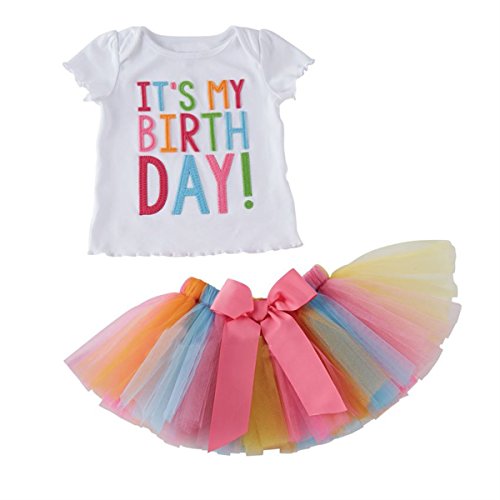 Conjunto de ropa de bebé Puseky con falda de tul de colorines y camiseta que dice «It's my birthday» (en inglés). multicolor multicolor Talla:1-2 años