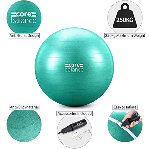 CORE BALANCE, Pelota de Pilates, Fitness, Yoga, Embarazo, Fitball para Ejercicios Gimnasia - Muy Resistente – Tamaño 55cm 65cm 75cm 85cm - Hinchador Incluido