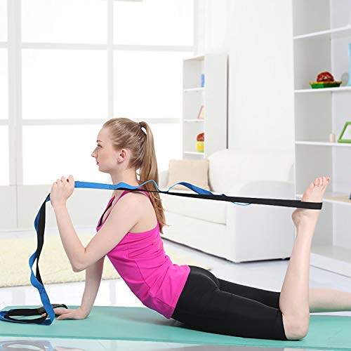 Correa de Estiramiento de Yoga Multi-Loop Cuerda de Antigravedad de Yoga Aérea Ideal para Fitness en el Hogar, Baile, Pilates, Fisioterapia, con Libro de Instrucciones, Azul 2 Metros