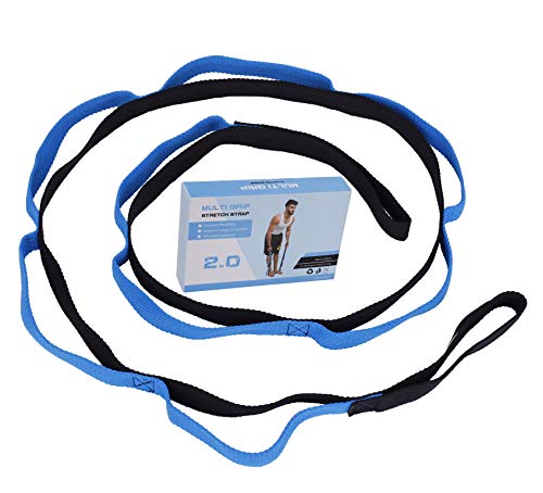 Correa de Estiramiento de Yoga Multi-Loop Cuerda de Antigravedad de Yoga Aérea Ideal para Fitness en el Hogar, Baile, Pilates, Fisioterapia, con Libro de Instrucciones, Azul 2 Metros