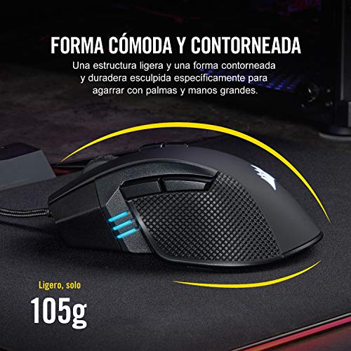 Corsair Ironclaw RGB - Ratón Óptico para Juego (con Cable, Mano Derecha, USB, 18000 dpi, Negro)