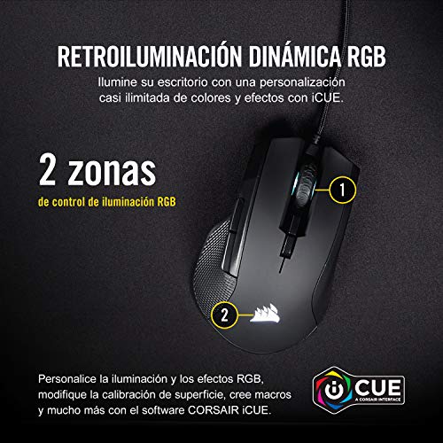 Corsair Ironclaw RGB - Ratón Óptico para Juego (con Cable, Mano Derecha, USB, 18000 dpi, Negro)