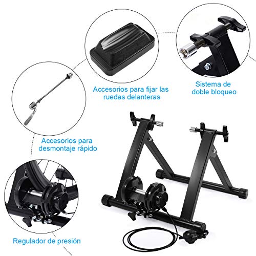 COSTWAY Rodillo Magnético Entrenamiento Bicicleta de Acero Resistencia Plegable Carga hasta 150kg Negro