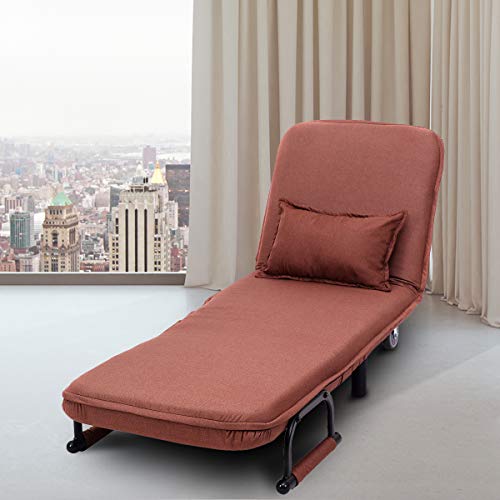 COSTWAY Silla Plegable Sofá Cama Individual Sillón con Respaldo Ajustable Tumbona con Colchón para Oficina Terraza Jardín (Marrón)