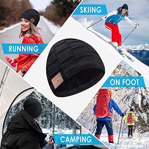 COTOP Gorro de Bluetooth, Musical Beanie Hombre Mujer Bluetooth Tejido Bluetooth 5.0 Gorro de Invierno con Auricular estéreo y micrófono Manos Libres (Negro)