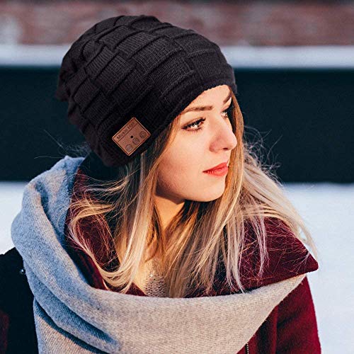 COTOP Gorro de Bluetooth, Musical Beanie Hombre Mujer Bluetooth Tejido Bluetooth 5.0 Gorro de Invierno con Auricular estéreo y micrófono Manos Libres (Negro)