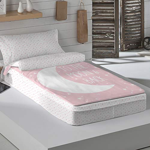 COTTON ARTean Saco nordico con Relleno Moon Pink Cama 90 x 190/200. Saco Unido a la Bajera con Cremallera.