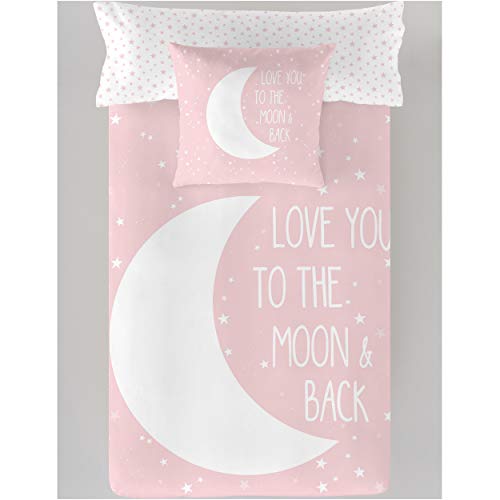 COTTON ARTean Saco nordico con Relleno Moon Pink Cama 90 x 190/200. Saco Unido a la Bajera con Cremallera.