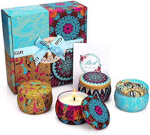 CREASHINE Velas Perfumadas Juego de 4 Piezas Vela Aromática Regalo de Velas de Aromaterapia Cera de Soja 100% Natural Vela de Viaje Adecuado para Yoga Baño Dormitorio