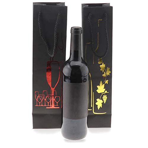 Create Idea - Juego de 15 Bolsas de Regalo para Vino con asa, 5 diseños Diferentes para Botella de Licor, champán, Aniversario, cumpleaños, Cena, 35 x 8 x 8 cm