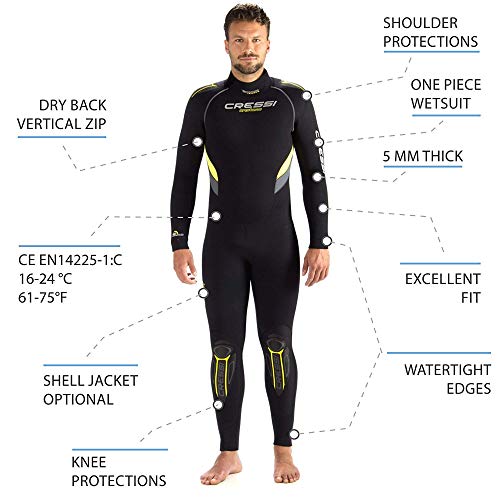 Cressi Castoro Man Traje Monopieza de Buceo Neopreno 5mm High Stretch para Hombre, Negro/Azul/Gris, XL/5