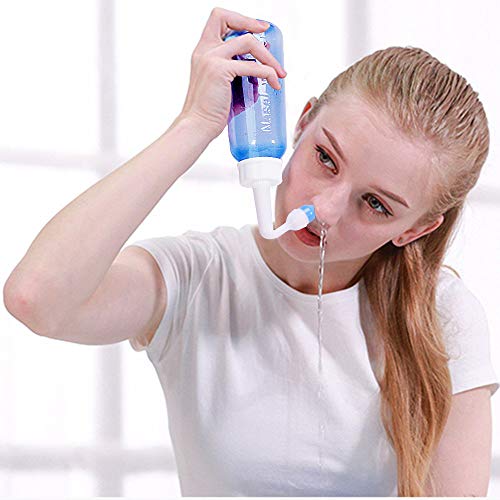 CROING-Botella de 300 ml + 80 paquetes de sal-Neti Pot - Botella de Lavado Nasal Yoga Nasal Botella Nariz Limpiador Botella