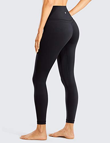 CRZ YOGA Mujer Naked Feeling Deportivos 7/8 Leggings Yoga Fitness Pantalon de Cintura Alta con Bolsillos-63cm Negro-R009 40