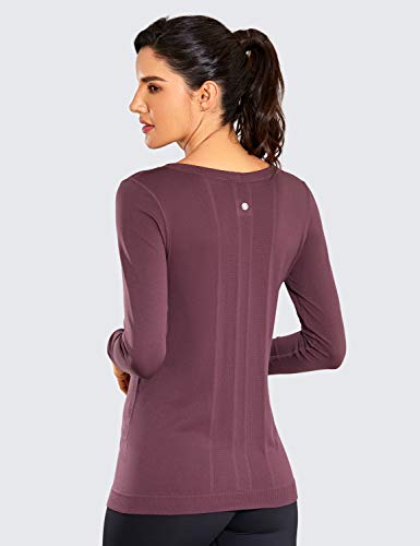 CRZ YOGA Mujer Ropa Deportiva Sports Casuales Camiseta Malla sin Costura Manga Larga Violeta Claro 42