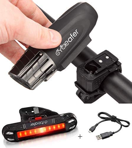 Cycleafer® Luz Bicicleta Recargable USB, GARANTÍA DE 3 años Linterna Bicicleta con Luz Bicicleta Delantera, y Luz Trasera Bicicleta, Luz LED Bicicleta para Carretera y Montaña