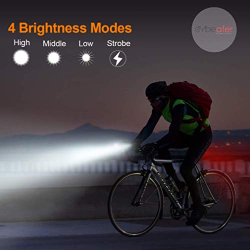 Cycleafer® Luz Bicicleta Recargable USB, GARANTÍA DE 3 años Linterna Bicicleta con Luz Bicicleta Delantera, y Luz Trasera Bicicleta, Luz LED Bicicleta para Carretera y Montaña