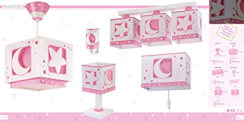 Dalber Moon Light Lámpara de Techo Infantil Luna y Estrellas MoonLight Rosa, 60 W