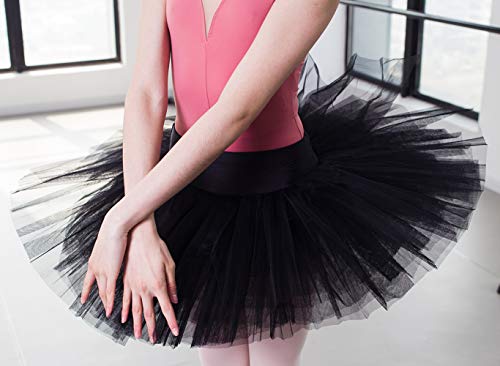 DANCEYOU Profesional Falda Tutu de Ballet para Mujer 7 Capas Short Falda de Tul Accesorios de Vestimenta de Baile Vestirse Disfraces Danza con Calzoncillos, Negro S