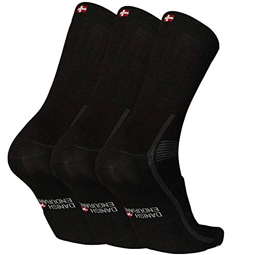 DANISH ENDURANCE Calcetines de Ciclismo para Hombres y Mujeres, Paquete de 3 Calcetines de Bicicleta Transpirables hasta el Tobillo (Negro, EU 43-47)