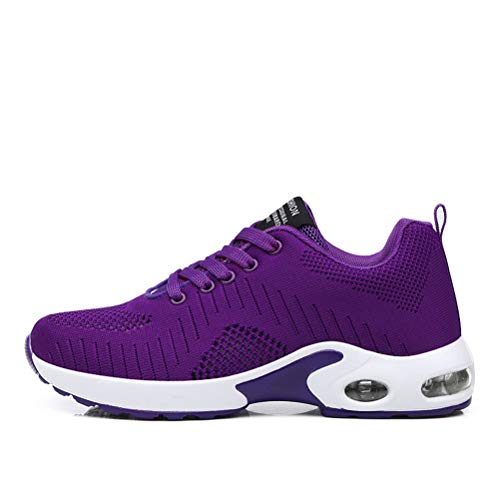 Dannto Zapatos Deporte Mujer Zapatillas Deportivas Correr Gimnasio Casual Zapatos para Caminar Mesh Running Transpirable Aumentar Más Altos Sneakers (Morado-B,39)